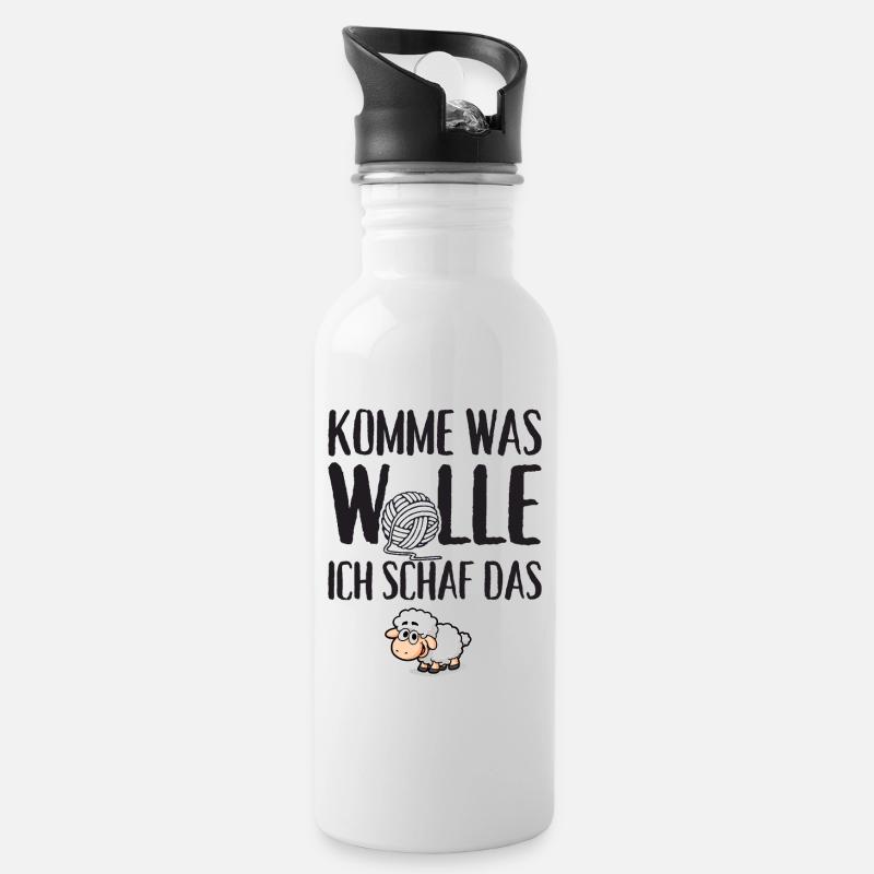 Komme was Wolle ich Schaf das - Trinkflasche mit integriertem Trinkhalm - Weiß