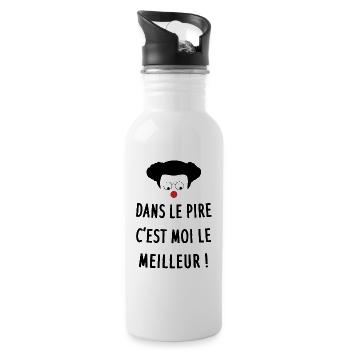 Coluche - Dans le pire - Citation Humour Comique - Gourde avec paille intégrée - blanc - Droite