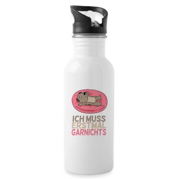 Ich muss erstmal Garnichts - lustiger Spruch - Trinkflasche mit integriertem Trinkhalm - Weiß - Rechts