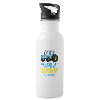 Trecker Traktorfahrer Geschenk - Trinkflasche mit integriertem Trinkhalm - Weiß - Rechts