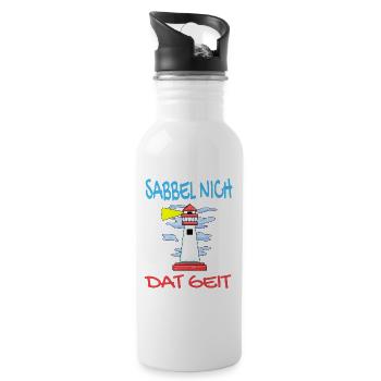 Leuchtturm - Sabbel Nich Dat Geit - Plattdeutsch - Trinkflasche mit integriertem Trinkhalm - Weiß - Rechts