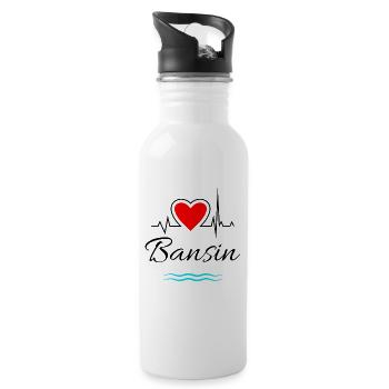 Bansin-Mein Herz schlägt für Usedom-Herz mit Welle - Trinkflasche mit integriertem Trinkhalm - Weiß - Rechts