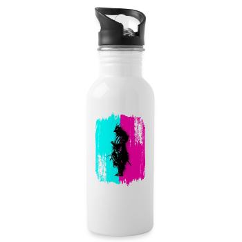 Black Samurai In A Turquoise And Pink Frame - Water bottle with straw - white - Right