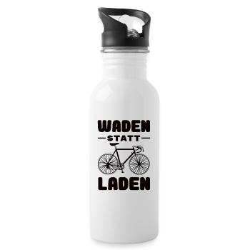 Fahrrad - Waden statt Laden - MTB Rennrad Spruch - Trinkflasche mit integriertem Trinkhalm - Weiß - Rechts