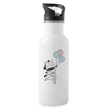 Zebra flies with balloons upwards cute animals - Water bottle with straw - white - Right