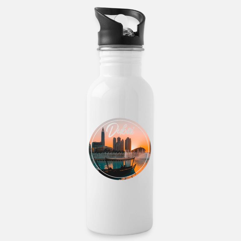 Dubai Sonnenuntergang Skyline Boot - Trinkflasche mit integriertem Trinkhalm - Weiß