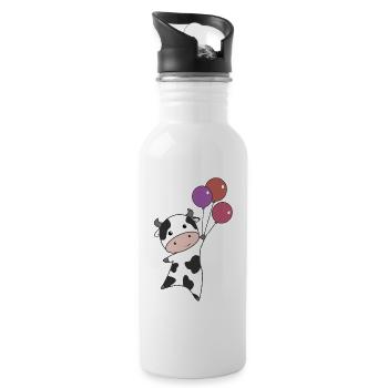 Kuh Kalb fliegt Luftballons süße Tiere - Trinkflasche mit integriertem Trinkhalm - Weiß - Rechts