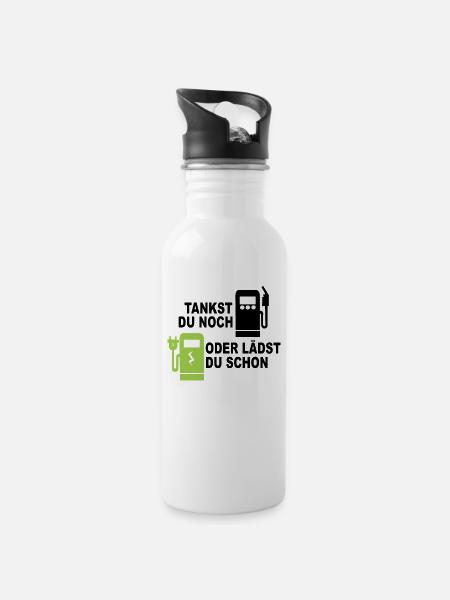 Elektroauto - Tankst Du Noch Oder Lädst Du Schon - Trinkflasche mit integriertem Trinkhalm - Weiß