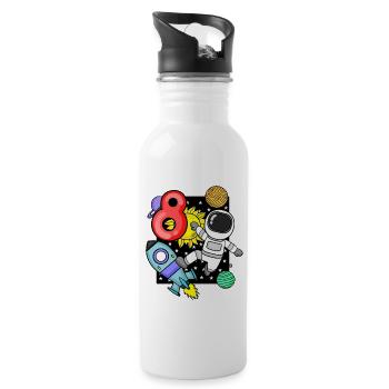 8th birthday astronaut 8 years boys gift - Water bottle with straw - white - Right