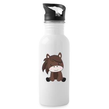 Horse sweet pony horses rider children - Water bottle with straw - white - Right