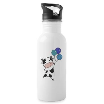 Veau de vache vole ballons doux animaux vaches - Gourde avec paille intégrée - blanc - Droite