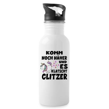 Komm Noch Näher Und Es Klatscht Glitzer - Einhorn - Trinkflasche mit integriertem Trinkhalm - Weiß - Rechts