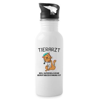 Tier Tierarzt Tiermedizin Geschenk - Trinkflasche mit integriertem Trinkhalm - Weiß - Rechts