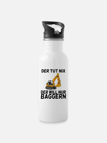 Bagger Spruch Baggerfahrer Baggern - Trinkflasche mit integriertem Trinkhalm - Weiß