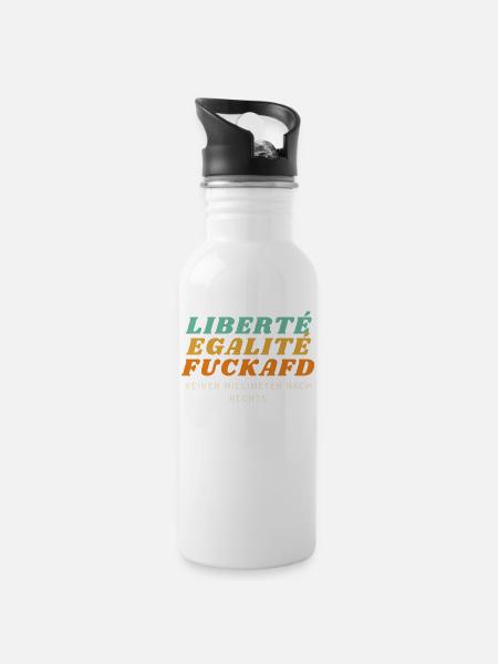 Liberté Egalité FuckAfD - Trinkflasche mit integriertem Trinkhalm - Weiß