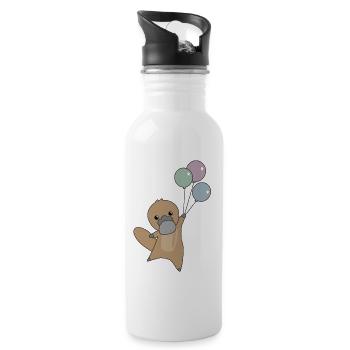 Platypus flies with balloons cute animals children - Water bottle with straw - white - Right