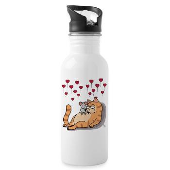 Chat Souris pour toujours Amis Amitié Cœurs - Gourde avec paille intégrée - blanc - Droite