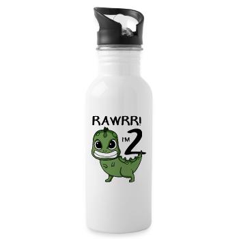 2. Geburtstag - 2 Jahre alt - Ich bin 2 - Trinkflasche mit integriertem Trinkhalm - Weiß - Rechts