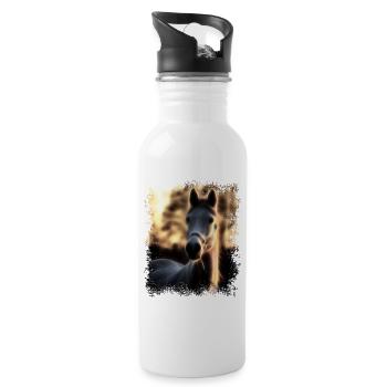 Pferd Goldener Schimmel - Trinkflasche mit integriertem Trinkhalm - Weiß - Rechts