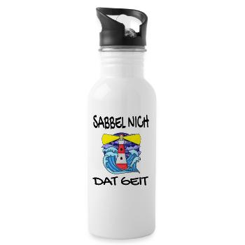 Sabbel Nich Dat Geit - Plattdeutsch Nordsee - Trinkflasche mit integriertem Trinkhalm - Weiß - Rechts