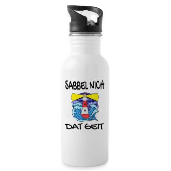 Sabbel Nich Dat Geit - Plattdeutsch Nordsee - Trinkflasche mit integriertem Trinkhalm - Weiß - Rechts