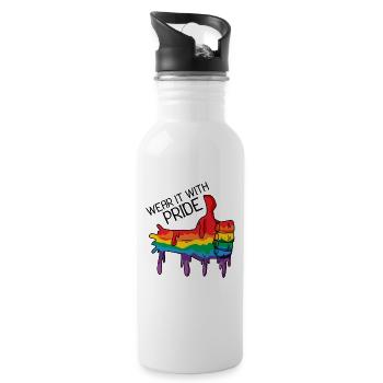Gay Pride Geschenk - Trinkflasche mit integriertem Trinkhalm - Weiß - Rechts