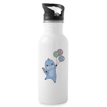 Dino flies with balloons cute animals dinosaurs - Water bottle with straw - white - Right