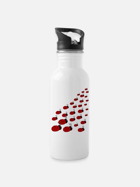 Marienkäfer - Trinkflasche mit integriertem Trinkhalm - Weiß