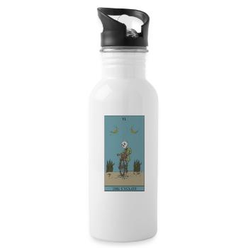 Fahrrad Radfahrer Tarot Karte Schutzsymbol - Trinkflasche mit integriertem Trinkhalm - Weiß - Rechts