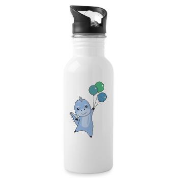 Dino flies with balloons cute animals dinosaurs - Water bottle with straw - white - Right
