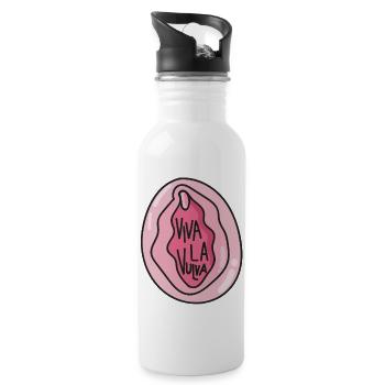 viva la vulva Feminismus Spruch - Trinkflasche mit integriertem Trinkhalm - Weiß - Rechts
