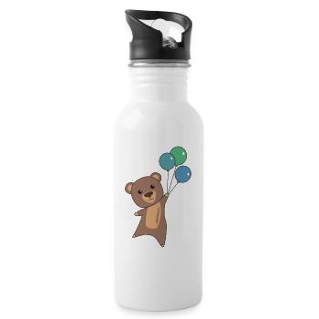 Bear flies up with balloons - Water bottle with straw - white - Right