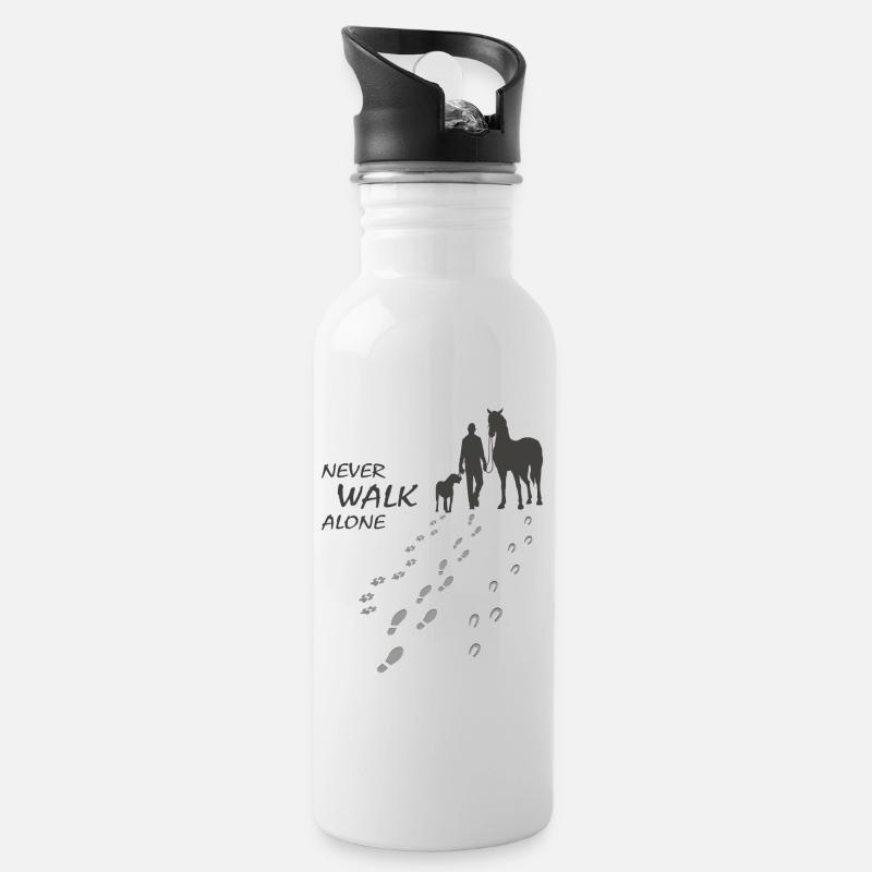 Never walk alone - Hund Pferd Reiter gemeinsam - Trinkflasche mit integriertem Trinkhalm - Weiß