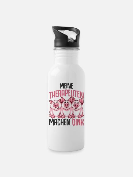 Schweine - Trinkflasche mit integriertem Trinkhalm - Weiß