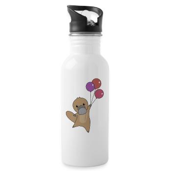 Platypus flies with balloons cute animals children - Water bottle with straw - white - Right