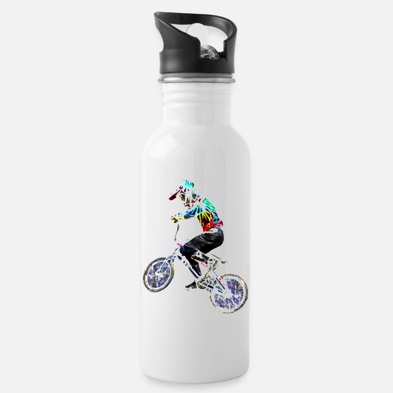 bmx racing - Trinkflasche mit integriertem Trinkhalm - Weiß
