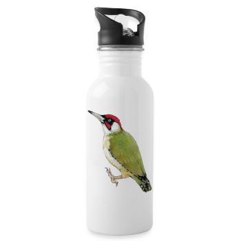 Green woodpecker - Water bottle with straw - white - Right