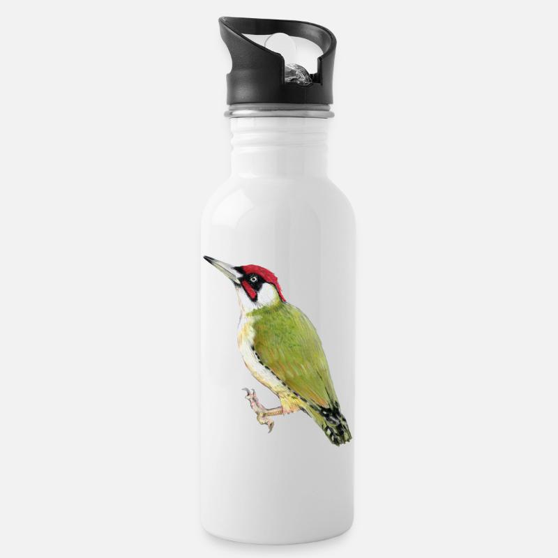 Grünspecht - Trinkflasche mit integriertem Trinkhalm - Weiß