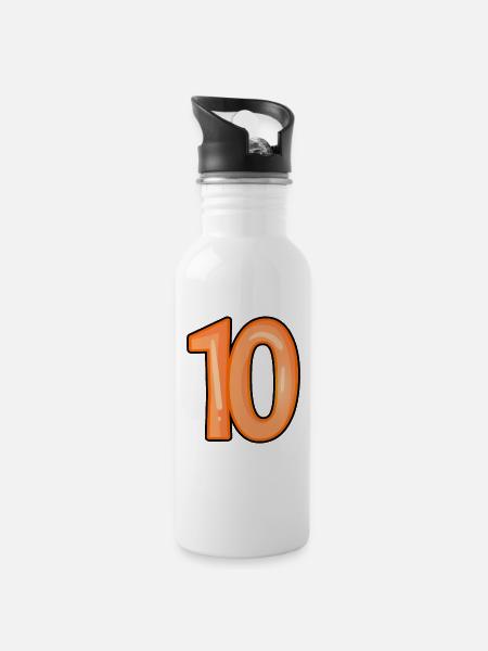 Nummer 10 - Trinkflasche mit integriertem Trinkhalm - Weiß