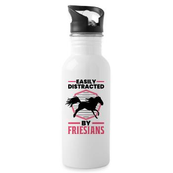 Easily distracted by Friesians Friesenpferd - Trinkflasche mit integriertem Trinkhalm - Weiß - Rechts