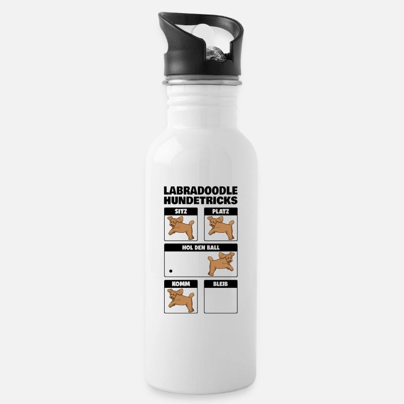 Labradoodle Hundetricks Goldendoodle Geschenk - Trinkflasche mit integriertem Trinkhalm - Weiß