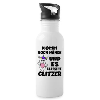 Einhorn - Komm Noch Näher Und Es Klatscht Glitzer - Trinkflasche mit integriertem Trinkhalm - Weiß - Rechts
