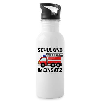 Einschulung Feuerwehr Jungen Schulkind Geschenk - Trinkflasche mit integriertem Trinkhalm - Weiß - Rechts