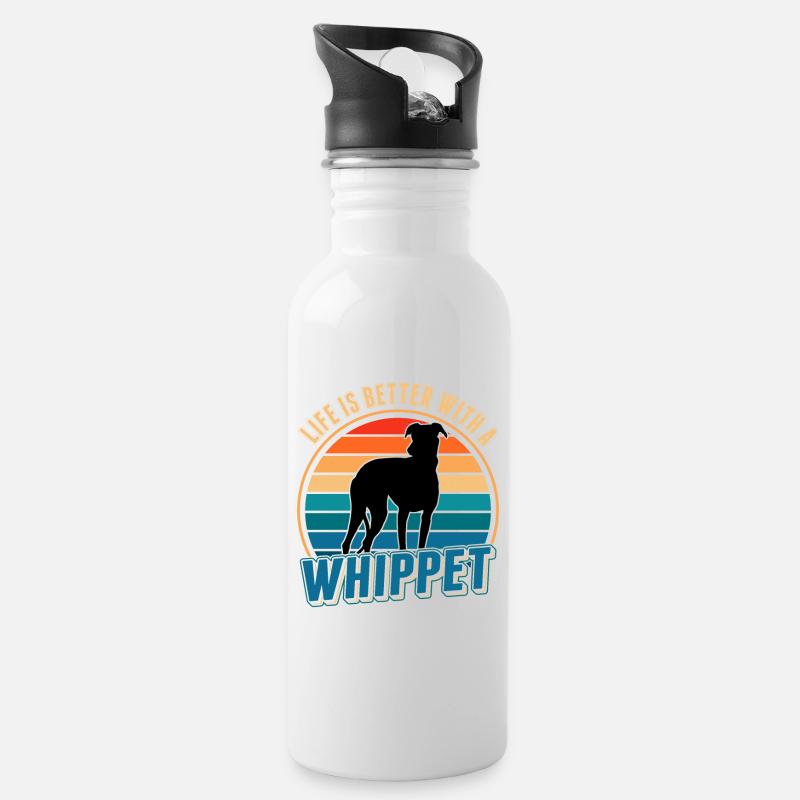 Life is better with a Whippet lévriers Sighthound - Gourde avec paille intégrée - blanc