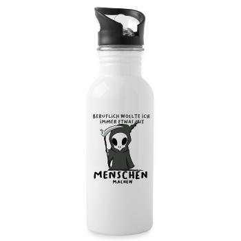 Wollte Was Mit Menschen Machen Lustig Shirt - Trinkflasche mit integriertem Trinkhalm - Weiß - Rechts