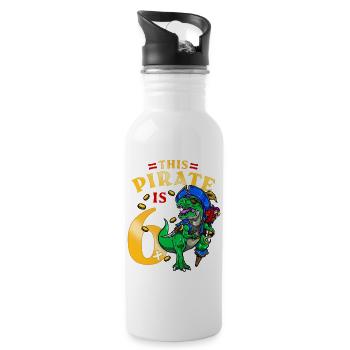 6. Geburtstag Pirat Dinosaurier - Trinkflasche mit integriertem Trinkhalm - Weiß - Rechts