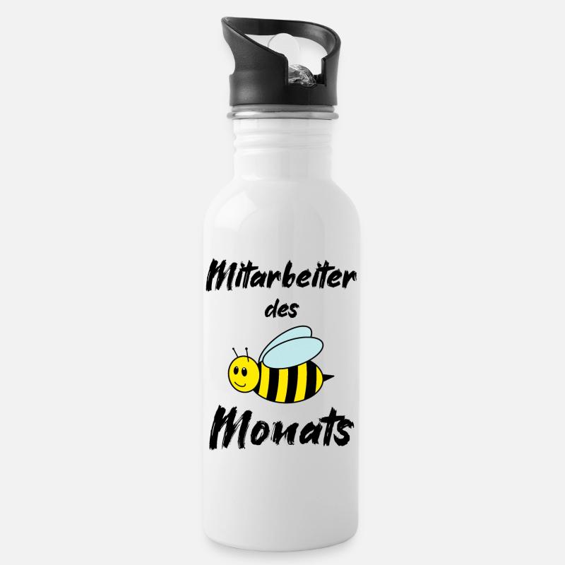 Biene - Mitarbeiter des Monats - Trinkflasche mit integriertem Trinkhalm - Weiß