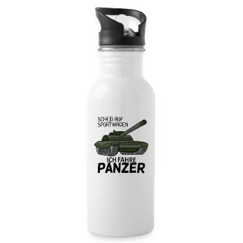 Panzer Militär Geschenk - Trinkflasche mit integriertem Trinkhalm - Weiß - Rechts