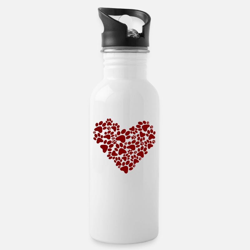 Hundepfoten Herz - Muttertag Valentinstag Geschenk - Trinkflasche mit integriertem Trinkhalm - Weiß