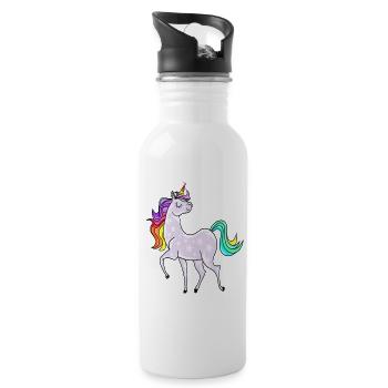 Einhorn mit Sternchen und Regenbogen Farben - Trinkflasche mit integriertem Trinkhalm - Weiß - Rechts